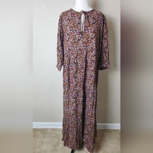Natural Life Floral Tiered Max Dress Brown Size M